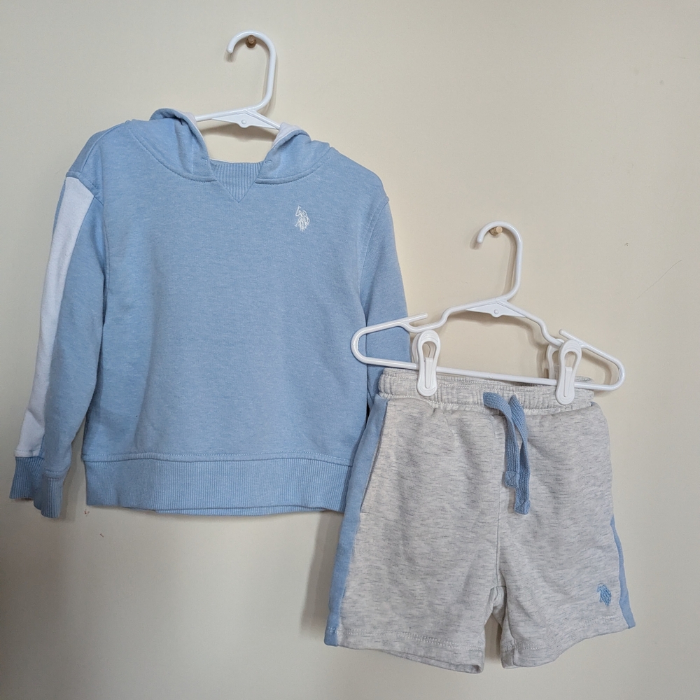 U.S. POLO ASSN. Light Blue & Gray Hoodie & Shorts Set 4-5T